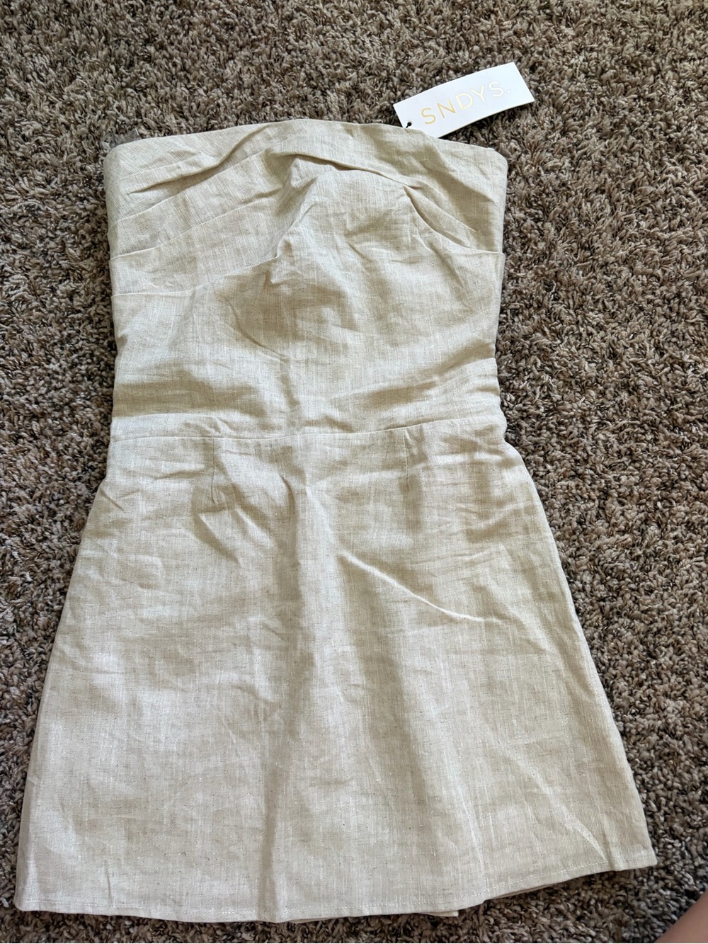 SNDYS Strapless Cream Linen Mini Dress